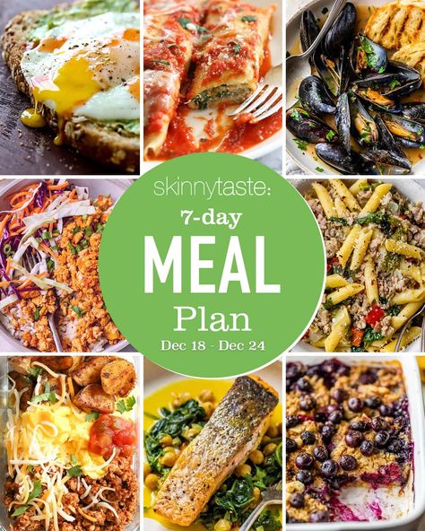 Free 7 Day Healthy Meal Plan (Dec 18-24) 7 Day Healthy Meal Plan, Lunch And Dinner Ideas, Healthy Meal Plan, Day Meal Plan, Ww Points, 7 Day Meal Plan, Skinnytaste Recipes, Skinny Taste Recipes, Winner Winner