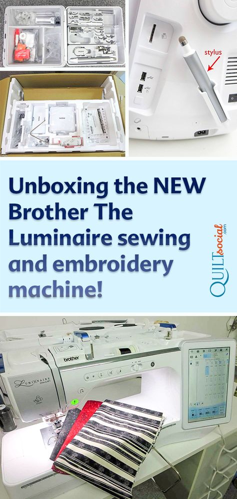 Unboxing the NEW Brother Luminaire - sewing and embroidery machine! Looking at the accessories, trying out the ¼” foot, and checking out the free pattern the next day. The excitement is strong! Brother Luminaire, Brother Dream Machine, Making Scarves, Sewing Products, Sewing And Embroidery, Brother Embroidery Machine, Brother Sewing Machines, Sewing Machine Embroidery, Brother Embroidery