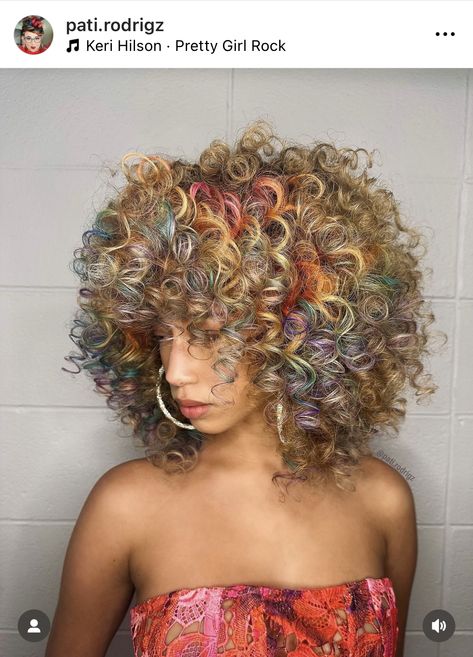 Dyed Curly Hair, Brown Curls, Blonde Curly Hair, Colored Curly Hair, Multicolored Hair, Natural Curls Hairstyles, Long Curls, Rainbow Hair, Unique Hairstyles