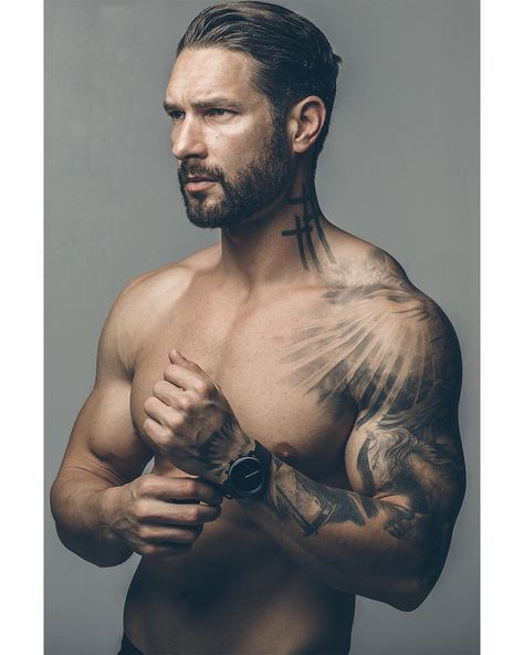 Image may contain: 1 person Weston Boucher, Mens Haircuts Short Hair, Inked Men, Mens Haircuts Short, Great Tattoos, Haircuts For Men, Male Models, Male Model, Tattoos For Guys