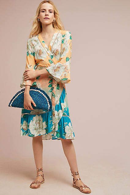 Farm Rio for Anthropologie Farm Rio Sunset Wrap Dress Rio Sunset, Posh Outfits, Floral Wrap Dress, Farm Rio, Wrap Dress Floral, Fashion Week Spring, Blue Orange, Women's Fashion Dresses, Perfect Dress