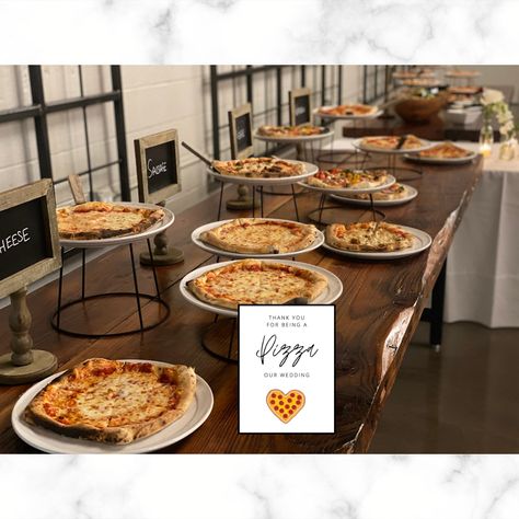 Pizza Bar For Wedding Reception, Pizza Buffet Wedding Receptions, Wedding Pizza Bar Elegant, Pizza Buffet At Wedding, Rehersal Dinner Pizza Bar, Wedding Pizza Menu Sign, Pizza Buffet, Pizza Wedding, Pizza Food Truck