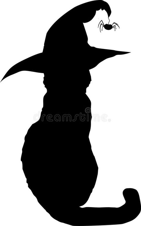 Black Cat In Witch Hat, Black Cat Halloween Illustration, Black Cat With Witch Hat Tattoo, Cat With Witch Hat Drawing, Black Cat With Witch Hat, Witches Cat, Cat Silhouette Halloween, Halloween Cats Drawings, Diy Halloween Silhouettes