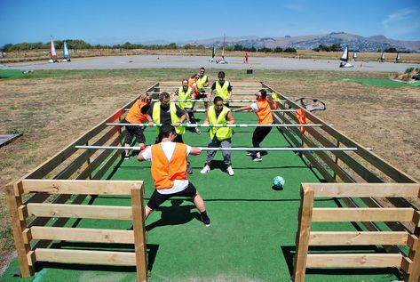 Human Foosball, Life Size Games, Adult Playground, Diy Yard Games, Kids Backyard Playground, Geodesic Domes, Family Fun Games, Foosball, Backyard Playground