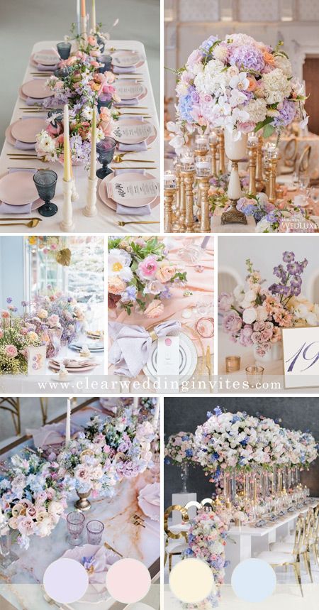 Pastel Colors Wedding Decoration, Mixed Pastel Wedding Theme, Wedding Flower Arrangements Pastel, Pastel Decor For Wedding, Wedding Colour Schemes Pastel, Wedding Themes Floral, Pastel Bridal Shower Ideas Color Schemes, Pastels Wedding Colors, Pastel Pink Bridal Shower Ideas