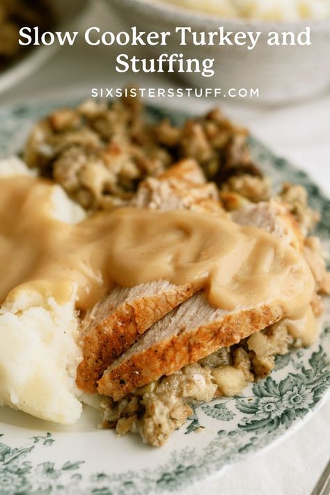 Slow Cooker Turkey and Stuffing Recipe Turkey Slices Stuffed With Stuffing, Crock Pot Turkey And Stuffing, Slow Cooker Turkey And Stuffing, Turkey And Dressing Crockpot Recipes, Turkey Breast And Stuffing Crockpot, Turkey And Stuffing Crockpot, Crockpot Turkey Breast And Stuffing, Crockpot Turkey And Dressing, Crockpot Turkey And Stuffing