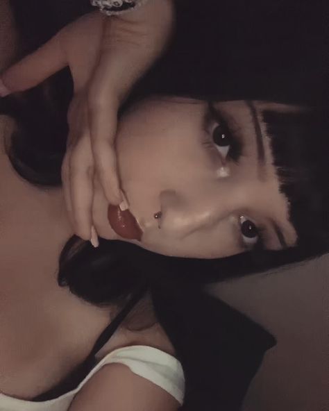 Alt Brows, Micro Bangs Goth, Short Black Hair With Bangs, Black Septum, Black Hair Bangs, Micro Bangs, Hooked Nose, Thick Bangs, Black Brows