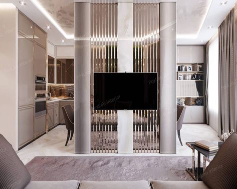 Tv Wall Design Partition, Tv On Partition, Tv Wall Partition Design, Divider Wall Ideas With Tv, Living Room Divider With Tv Unit, Partition Wall With Tv Unit, Tv Partition Wall, Tv Wall Partition, Tv Partition Wall Interior Design