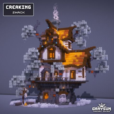 Graysun | Minecraft Builds | 🧪FenWitch Cabin - Minecraft 💾 Comment "Download" for my Patreon link. 📘 ‣ A overgrown witch hut design for Minecraft ⛏ ‣ Built on… | Instagram The Creaking Minecraft Art, Minecraft Pale Garden Builds, Minecraft Cabin, Garden Minecraft, Fantasy Minecraft, Hut Design, Witch Hut, Minecraft House Plans, Minecraft Farm