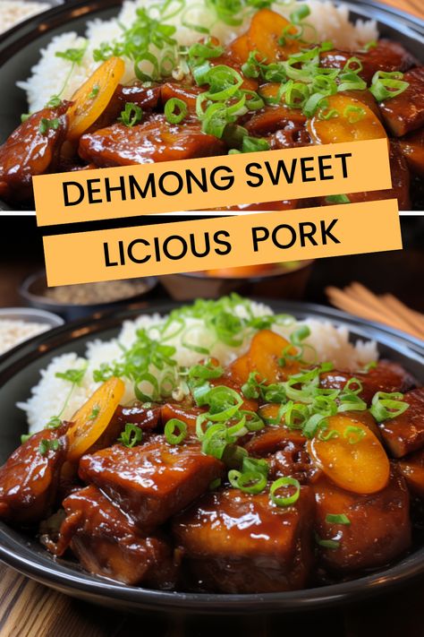 Hmong Sweet Pork Recipe, Sweet Pork Recipe, Turkey Sandwiches Recipes, Sweet Pork, Egg Roll Recipes, Marinated Pork, Pork Recipe, Sticky Rice, Pork Shoulder