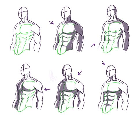 Muscle Shadow Drawing, Shading Body Drawing, Shadows On Body Drawing, How To Shade Body Drawing, Torso Shading Reference, Shading Body Reference, Body Shadows Reference, Shading Abs Drawing, Abs Coloring Tutorial