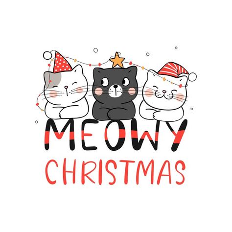 Draw cat meowy christmas for new year an... | Premium Vector #Freepik #vector #pattern #christmas #hand #character Draw Cat, Meowy Christmas, Christmas Wall, Premium Vector, Christmas Card, Christmas