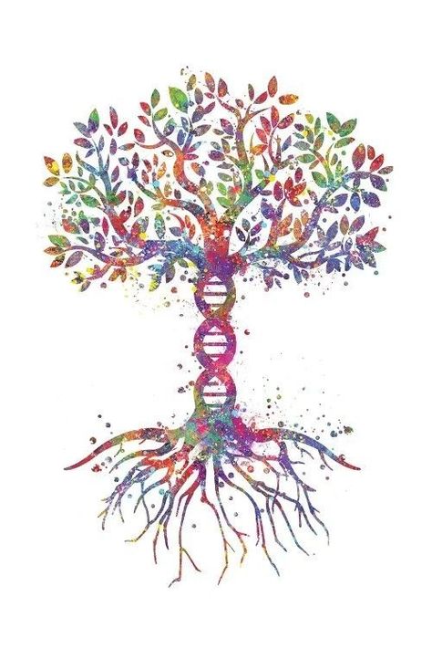 Dna Tree, Watercolor Tattoo Ideas, Dna Art, Majestic Tree, Tree Tattoos, Color Concept, Biology Art, Tree Of Life Art, Chakra Art