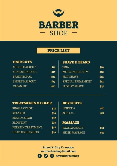 Professional Duotone The Shave House Barber Shop Price List Barbershop Price List, Barber Price List, Small Barber Shop Ideas, Barber Shop Price List, Saloon Names, Barber Shop Names, Price Board, Zine Ideas, Price List Design