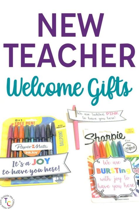 Welcome new teachers in your building with new teacher gifts!  These easy and affordable tags for school supplies make useful and welcomed surprises for new teachers.  Whether they're brand new, or just new to you, these free tags are the perfect welcome gifts for new teachers! #newteachers Teacher Welcome Gifts, Gifts For New Teachers, Welcome New Teachers, Welcome Back Teacher, Mentor Teacher, Sunshine Committee, Teacher Morale, Appreciation Ideas, New Teacher Gifts