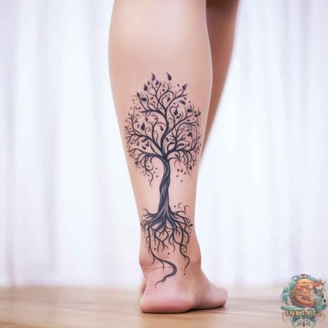 Tree Leg Tattoo, Calf Tattoos For Women, Back Of Leg Tattoos, Leg Tattoo Ideas, Roots Tattoo, Muster Tattoos, Tree Tattoo Designs, Leg Tattoos Women, Tatuaje A Color