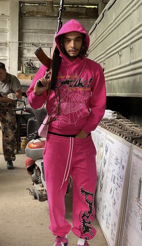 Sp5der Hoodie Aesthetic, Sp5der Outfit Men, Pink Hoodie Outfit Men, Sp5der Hoodie Outfit, Drip Clothes, Pink Hoodie Outfit, Chest Tattoo Drawings, Sweatsuit Outfit, Uk Drip