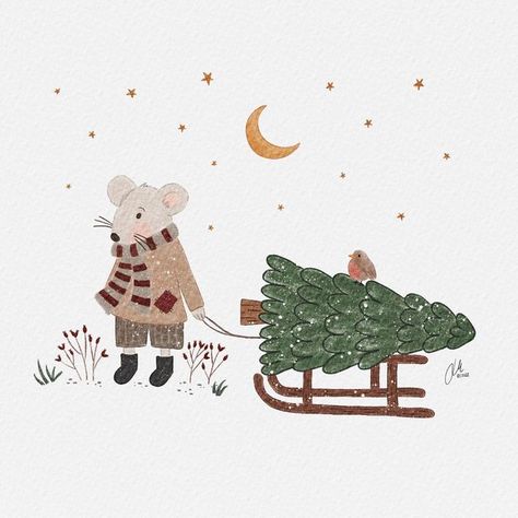 Doodles | Illustration 🌙 | Journals on Instagram: "Merry Christmas everyone ♥️ I wish you wonderful days with your loved ones, delicious cookies, precious conversations, good food, time for Christmas movies and the opportunity to rest. If you don't like Christmas, just enjoy the holidays and time for yourself ✨ it’s a good time to do creative things 🧘‍♀️ I will spend the next few days bonding with my family and otherwise using the time at home to relax and enjoy Christmas to the fullest while Happy Christmas Illustration, Illustration Christmas Card, Christmas Character Illustration, Christmas Animal Illustration, Winter Animal Illustration, Xmas Cards Illustration, Christmas Mouse Illustration, Christmas Cute Illustration, Christmas Animals Illustration