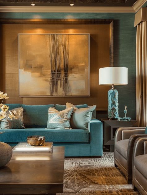 Teal Living Room: Cozy Sofa and Colorful Pillows Modern Turquoise Living Room, Teal And Caramel Living Room, Teal Color Schemes Living Room, Colored Sofas Ideas Living Room, Teal House Decor, Turquoise Sofa Living Room Decor, Teal And Green Living Room, Teal And Brown Living Room, Turquoise Lounge