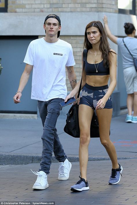 Her brother: As Kaia celebrated her birthday with her model friend, her brother Presley, 19, stepped out for lunch in SoHo, New York with his model girlfriend Charlotte D'Alessio, 20 Victoria Ceretti, Birthday In New York, Charlotte Dalessio, Old School Fashion, Soho New York, Best Abs, Model Inspo, Model Aesthetic, 17th Birthday