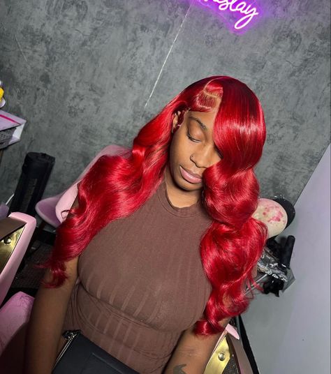 Red Wig For Black Women Side Part, Red Side Part, Wig With Side Part, Loose Curly Wig, Red Weave Hairstyles, Bday Hair, Red Hairstyles, Red Curls, Frontal Wig Hairstyles