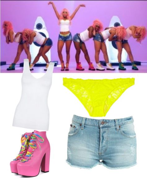 "super bass" by valerie-vanilla-dcvii on Polyvore Niki Minaj Costume, Nicki Minaj Costume Ideas, Nicki Minaj Super Bass Outfit, Nicki Minaj Halloween Costume, Super Bass Nicki Minaj, Nicki Minaj Music Outfits, Nicki Minaj Concert, Nicki Minaj Fashion, Concert Clothes