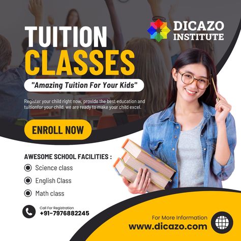 We are starting new batches for tuition from classes 1st to 12th. join now Book Your Free Demo Class Today. https://forms.gle/6orZwTUTL8Kfa6Dy7 Course https://dicazo.com/courses.html - For More Details, Feel Free To Call Or Drop A Message On Whatsapp:- Visit Website:- www.dicazo.com Email Us To- dicazoinfo@gmail.com Call Us At- +91-7976882245 Chat With Us:- wa.me/917976882245 Tuition Banner Design, New Batch Starting Poster, Coaching Classes Poster Design, Tuition Classes Banner, Tuition Classes Poster, Tuition Banner, Tuition Flyer, Tuition Poster, Class Poster Design