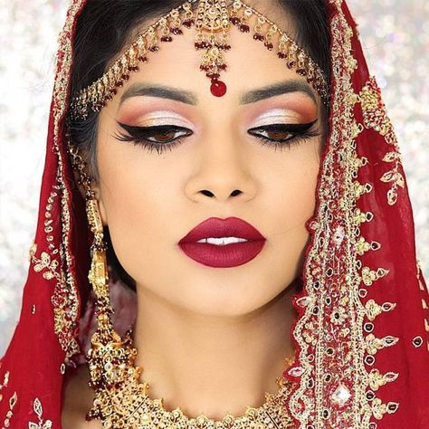 Indian Makeup Tutorial, Dark Lip Makeup, Simple Bridal Makeup, Makeup Silver, Indian Makeup Looks, Amazing Wedding Makeup, Bridal Makeup Tips, Nail Design Glitter, Bridal Makeup Tutorial