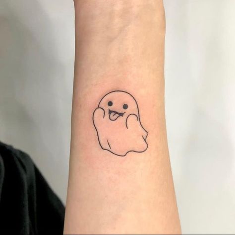 Small Tattoos Ghost, Tattoos Ghost, Character Tattoos, Small Finger Tattoos, Horoscope Tattoos, Ghost Tattoo, Clever Tattoos, Small Pretty Tattoos, Cute Little Tattoos