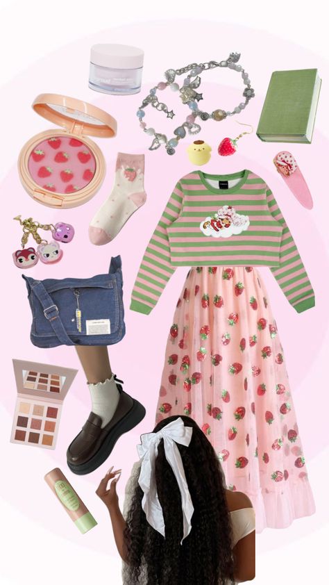 Strawberry Outfit Aesthetic, Strawberry Cottagecore, Strawberry Outfit, Cottagecore Outfit, Quirky Fashion, Outfit Aesthetic, Fashion Aesthetic, Summer Outfit, Summer Outfits