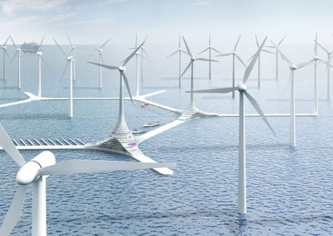 Turbine City #windenergy #wind Windmill Energy, Floating Architecture, Water Aesthetic, Offshore Wind, Wind Turbines, Wind Farm, Electrical Projects, Green Technology, Wind Energy