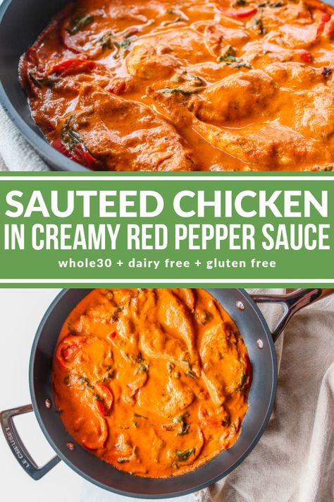 Dairy Free Roasted Red Pepper Sauce, Chicken With Creamy Pepper Sauce, Creamy Red Pepper Chicken, Creamy Roasted Red Pepper Chicken, Roasted Red Pepper And Chicken Recipes, Keto Red Pepper Recipes, Roasted Pepper Chicken, Chicken With Roasted Red Pepper Sauce, Roasted Red Pepper Sauce Chicken