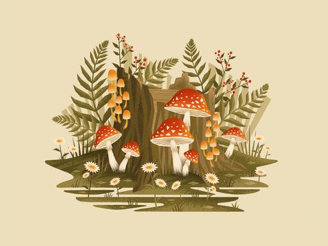 Mushroom Cottagecore Art, Cottagecore Ipad Wallpaper, Mushroom Procreate, Illustrated Animation, Mushroom Landscape, Cottagecore Things, Ios Setup, Mushroom Background, Ipad Setup