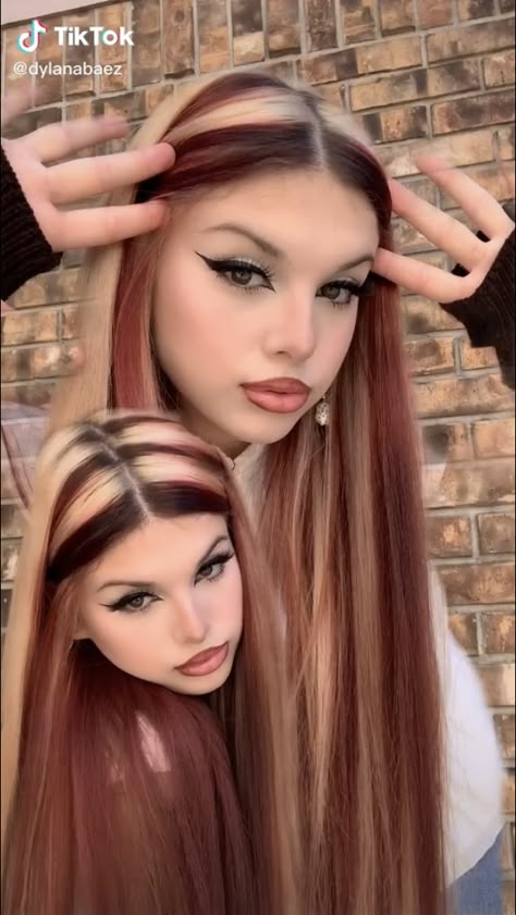 Split Dyed Hair Pastel, Blond Highlights With Brown Lowlights, Hair Color Ideas Y2k, Skunk Dyed Hair, Trendy Hair Color Ideas, Short Hair Color Ideas, Red Hair Inspo, Hair Color Streaks, Stronger Hair