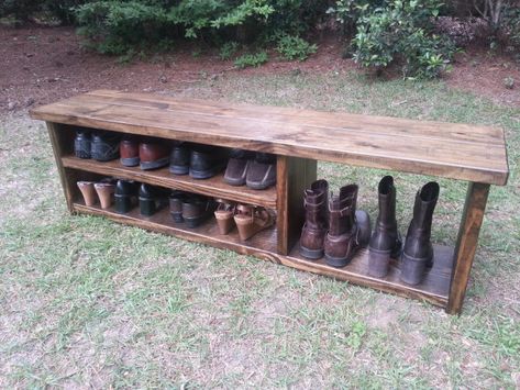 Wooden Bench For Shoes And Boots – Coastal Oak Designs Koti Diy, Shoe Bench Entryway, Diy Shoe Storage, Entryway Closet, Diy Storage Bench, Diy Shoe Rack, Apartment Storage, Garage Storage Shelves, Boot Storage