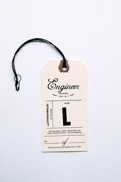 "Engineer Brand" Tags Via IN HAUS PRESS Letterpress studio Hang Tag Design, Sewing Storage, Graphic Design Packaging, Clothing Tags, Tag Design, Graphic Design Branding, Design Graphique, Brand Tags, 로고 디자인