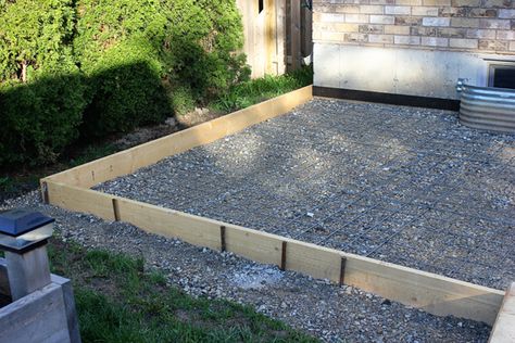 Leveling Ground For Shed, Leveling Ground For Pavers, Leveling Yard For Pavers, Extend Concrete Slab Patio, Pouring Concrete Slab, Poured Concrete Patio, Concrete Patio Makeover, Concrete Pad, Concrete Diy Projects