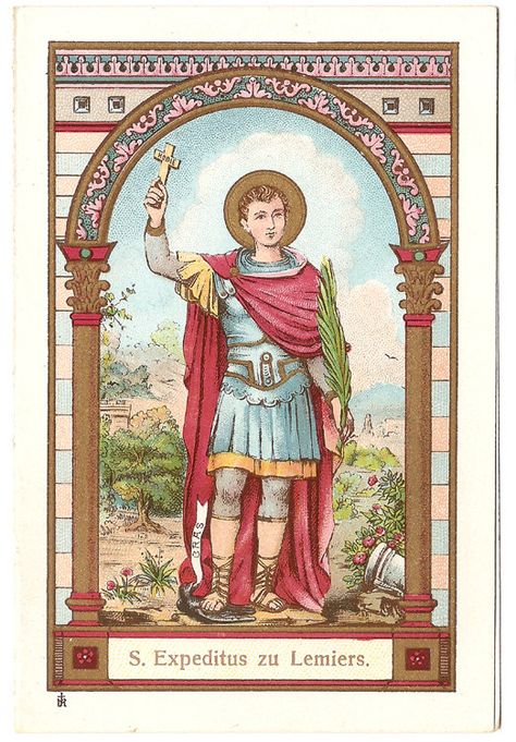 RARE St. Expedite Antique Dutch Goldprint Holy by 12StarsVintage St Expedite, Saint Expedite, Divine Mercy Prayer, Seven Sacraments, Santa Filomena, Works Of Mercy, Angel Blessings, Eastern Orthodox Church, Roman Catholic Church