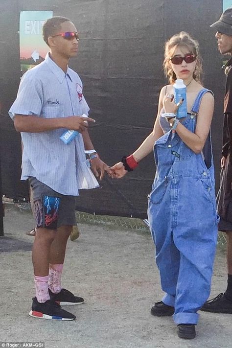 Festival fever: Jaden Smith appears to be moving on swiftly with new girlfriend Odessa Adlon, a month after his split from Sarah Snyder Oversized Overalls Outfit, Jayden Smith, Odessa Adlon, Odessa Azion, Oversized Overalls, Dungaree Outfit, Sup Girl, Looks Hip Hop, Coachella Music