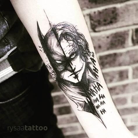 Batman And Joker Tattoo Ideas, Batman Arm Tattoo, Batman Tattoo For Men, Batman Tattoo Design, Batman Tattoo Ideas, Uncharted Tattoo, Batman Tattoo Sleeve, Batman Joker Tattoo, Batman Logo Tattoo