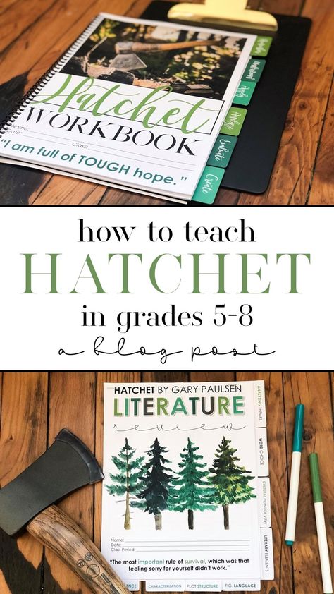 This blog post covers ways to teach Hatchet by Gary Paulsen in middle school ELA and high school English. I designed a novel unit that has hands-on, interactive activities and projects for the book and show how it's used in the blog post. #middleschoolela #middleschoolenglish #novelstudy #highschoolela #highschoolenglish #hatchet Hatchet Book Project Ideas, Homeschool Novel Study, Hands On Ela Activities Middle School, The Hatchet Book Project, Hatchet Activities Middle School, 5th Grade Novel Studies, Unit Studies For Middle School, Book Unit Studies, Survival Unit Study