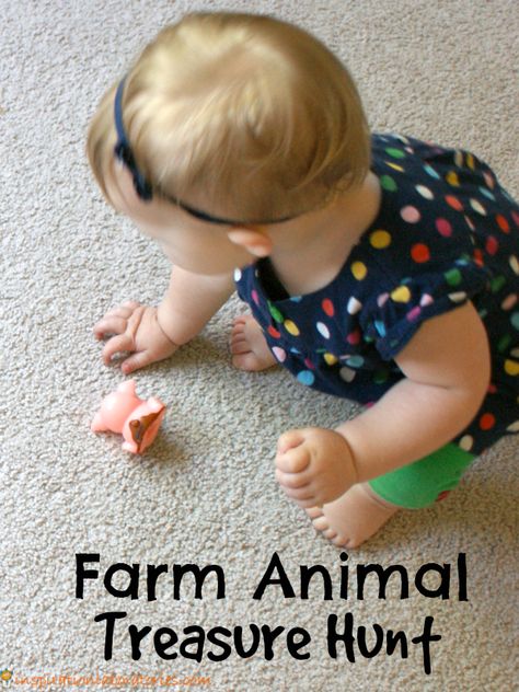 Such a fun treasure hunt for toddlers! Work on communication and observation skills with this great game. Treasure Hunt For Toddlers, Babies Activities, Farm Week, Farmyard Animals, Farm Animals Preschool, Infant Development, Farm Lessons, Farm Animals Activities, Farm Theme Preschool