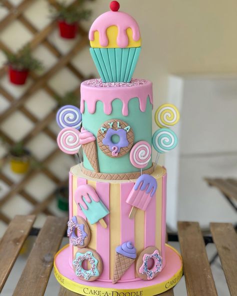 64 creative birthday cakes for kids. / MÉLÒDÝ JACÒB Candy Theme Cake, Kue Disney, Birthday Cake For Kids, Cakes For Kids, Cake For Kids, Candyland Theme, Candyland Cake, Candy Theme Birthday Party, Blue Birthday Cakes