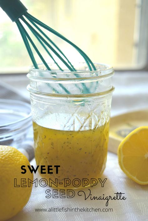 Sweet Lemon-Poppy Seed Vinaigrette – A Little Fish in the Kitchen Lemon Poppyseed Dressing Recipe, Tangy Salad Dressing, Poppyseed Dressing Recipe, Poppy Seed Recipes, Poppyseed Salad Dressing, Lemon Poppy Seed Dressing, Lemon Salad Dressings, Lemon Vinaigrette Dressing, Salad Topping