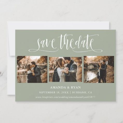 Safe The Date, Wedding Photo Collage, Rustic Save The Dates, Sage Wedding, Photo Save The Date, Sage Green Wedding, Teal Wedding, Photo Wedding Invitations, Navy Blue Wedding