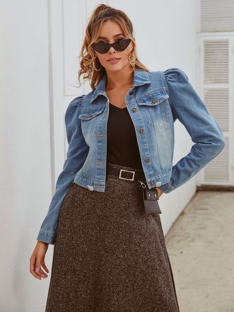 Denim Coat Women, Ladies Short Jackets, Cropped Coat, Waist Jacket, Denim Trucker Jacket, Jackets Women, Cropped Denim Jacket, Denim Jacket Women, Urban Chic