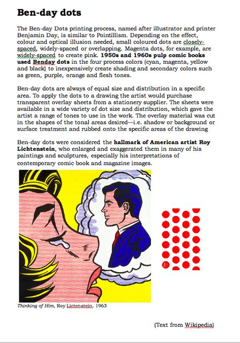 Benday Dots Art, Pop Art Lichtenstein, Roy Lichtenstein Pop Art, Ben Day Dots, Lichtenstein Pop Art, Classe D'art, Art Handouts, 7th Grade Art, Art History Lessons