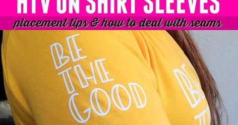 How to Put HTV on a Sleeve: Placement and Tips to Deal with Seams - Silhouette School Heat Transfer Vinyl Tutorial, Heat Transfer Vinyl Shirts, Htv Shirts, V Words, Silhouette School Blog, Printable Heat Transfer Vinyl, Silhouette School, Silhouette Cameo Tutorials, Silhouette Tutorials