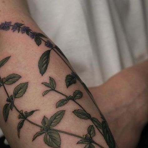 Mint Flower Tattoo, Mint Plant Tattoo, Basil Tattoo, Mint Tattoo, Sage Tattoo, Herb Tattoo, Plant Tattoos, Botanical Tattoos, Mint Flowers