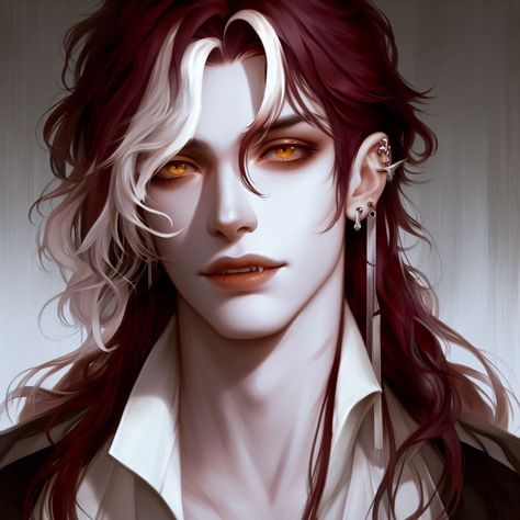 Vampire Character Inspiration, Fallen Aasimar Dnd Male, Man With Red Hair Art, Vampire Fanart Male, Vampire Male Art, Male Vampire Art, Vampire Art Male, Vampire Oc Male, Male Vampire Character Design